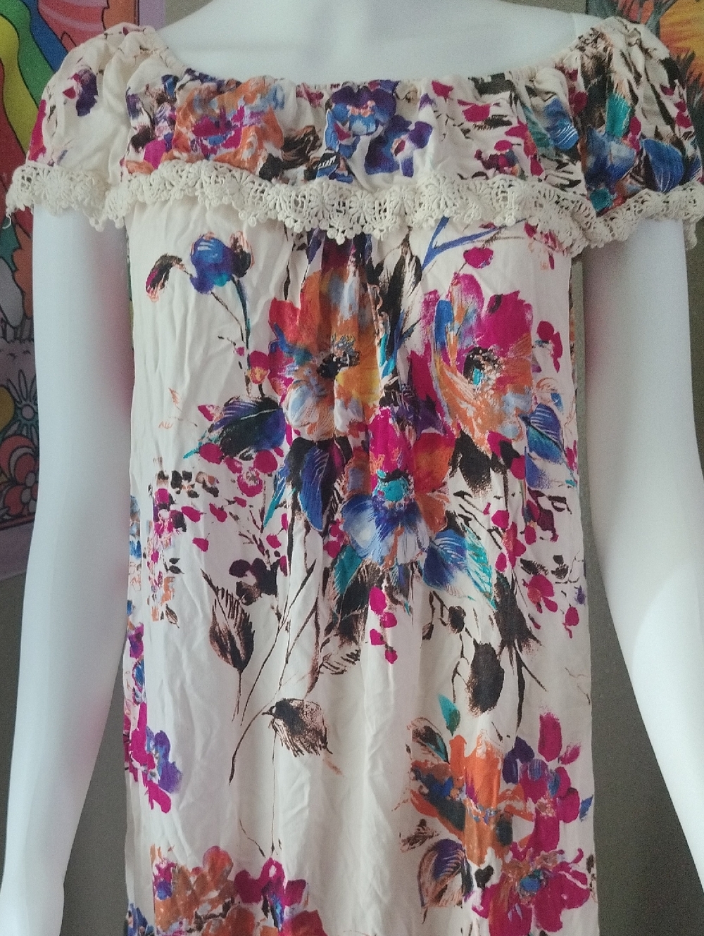 Umgee Cream Off The Shoulder Floral Lace Maxi Dress Sz M - Picture 4 of 6